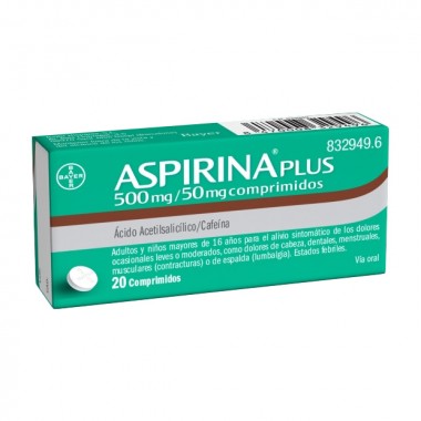 ASPIRINA PLUS 500 MG/ 50 MG COMPRIMIDOS , 20 COMPRIMIDOS